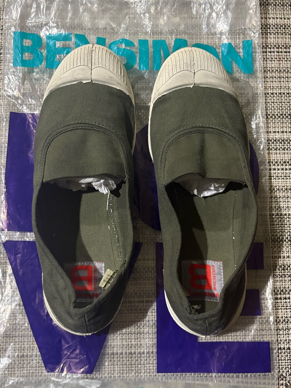 Bensimon Women’s Canvas Slip-On Loafers -Dark Green- Size 37
